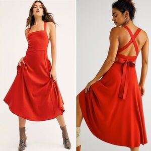NEW FREE PEOPLE DREAMER SWEATER MIDI SWING HALTER RED DRESS SMALL MINT MSRP $168